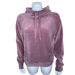 Zella Ribbed Pullover Hoodie S Velour Mauve Pink